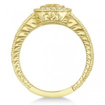Yellow Canary & White Diamond Antique Style Ring 14K Y Gold (0.80ct)