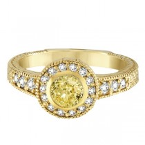 Yellow Canary & White Diamond Antique Style Ring 14K Y Gold (0.80ct)