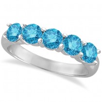 Five Stone Blue Diamond Ring 14k Anniversary Band White Gold (1.50ct)