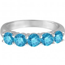 Five Stone Blue Diamond Ring 14k Anniversary Band White Gold (1.50ct)