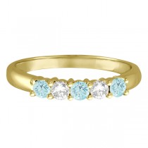 Five Stone Diamond and Aquamarine Ring 14k Yellow Gold (0.67ctw)