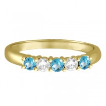 Five Stone Diamond and Blue Topaz Ring 14k Yellow Gold (0.67ctw)