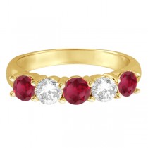Five Stone Diamond and Ruby Ring 14k Yellow Gold (1.95ctw)