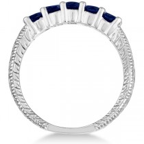 Five-Stone Vintage Blue Sapphire Ring Band 14k White Gold (0.75ct)