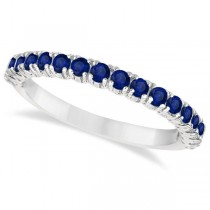 Half-Eternity Pave Lab Blue Sapphire Stacking Ring 14k White Gold (0.95ct)