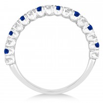 Lab Blue Sapphire & Lab Grown Diamond Wedding Band Anniversary Ring in 14k White Gold (0.75ct)