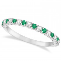 Lab Emerald & Lab Grown Diamond Wedding Band Anniversary Ring in 14k White Gold (0.50ct)