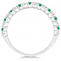 Lab Emerald & Lab Grown Diamond Wedding Band Anniversary Ring in 14k White Gold (0.50ct)