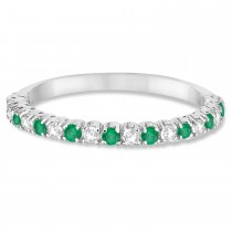 Lab Emerald & Lab Grown Diamond Wedding Band Anniversary Ring in 14k White Gold (0.50ct)