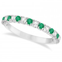 Lab Emerald & Lab Grown Diamond Wedding Band Anniversary Ring in 14k White Gold (0.75ct)