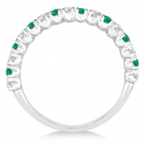 Lab Emerald & Lab Grown Diamond Wedding Band Anniversary Ring in 14k White Gold (0.75ct)