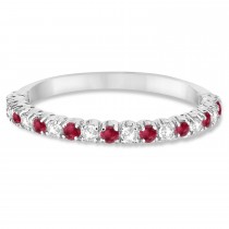 Lab Ruby & Lab Grown Diamond Wedding Band Anniversary Ring in 14k White Gold (0.50ct)