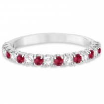 Lab Ruby & Lab Grown Diamond Wedding Band Anniversary Ring in 14k White Gold (0.75ct)