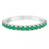 Half-Eternity Pave-set Lab Emerald Stacking Ring 14k White Gold (0.95ct)