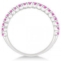 Half-Eternity Pave Thin Lab Pink Sapphire Stack Ring 14k White Gold (0.65ct)
