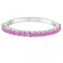 Half-Eternity Pave Thin Lab Pink Sapphire Stack Ring 14k White Gold (0.65ct)