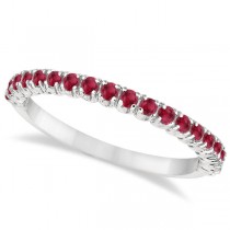 Half-Eternity Pave-set Thin Lab Ruby Stacking Ring 14k White Gold (0.65ct)