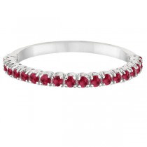 Half-Eternity Pave-set Thin Lab Ruby Stacking Ring 14k White Gold (0.65ct)