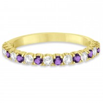 Amethyst & Diamond Wedding Band Anniversary Ring in 14k Yellow Gold (0.75ct)