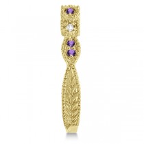 Vintage Stackable Diamond & Amethyst Ring 14k Yellow Gold (0.15ct)