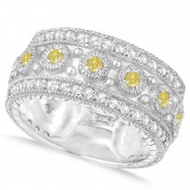 Yellow Diamond Byzantine Vintage Anniversary Band 14k White Gold (1.15ct)