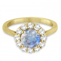 Halo Diamond Accented and Moonstone Lady Di Ring 18k Yellow Gold (2.14ct)