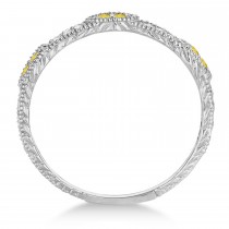 Vintage Stacking Diamond & Yellow Diamond Ring Band 14k White Gold (0.15ct)