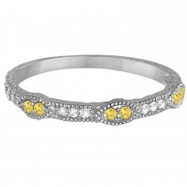 Vintage Stacking Diamond & Yellow Diamond Ring Band 14k White Gold (0.15ct)