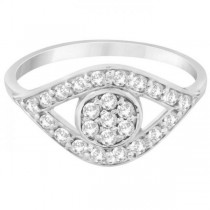 Traditional Evil Eye Diamond Ring Pave Set in 14k White Gold (0.50ct)