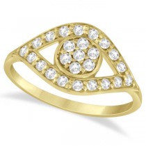 Traditional Evil Eye Diamond Ring Pave Set in 14k Yellow Gold (0.50ct)
