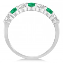 Diamond & Emerald 7 Stone Wedding Band 14k White Gold (1.00ct)