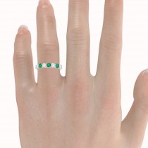 Diamond & Emerald 7 Stone Wedding Band 14k White Gold (1.00ct)
