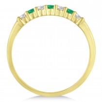Diamond & Emerald 7 Stone Wedding Band 14k Yellow Gold (0.26ct)