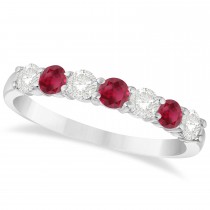 Diamond & Ruby 7 Stone Wedding Band 14k White Gold (0.75ct)