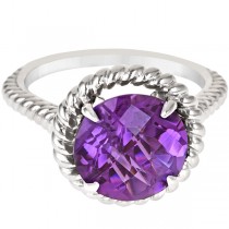 Round Cut Amethyst Cocktail Ring in Sterling Silver (4.09ct)
