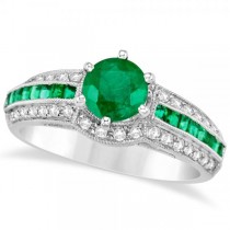 Emerald and Diamond Engagement Ring in 14k White Gold (1.62ct)