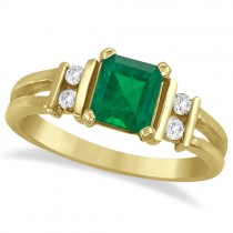 Emerald Cut Diamond and Emerald Ring 14k White Gold (1.00ct)