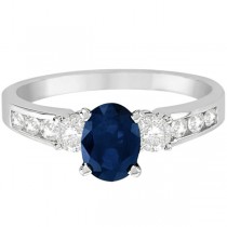 Diamond and Blue Sapphire Engagement Ring 14k White Gold (1.40ct)