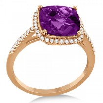 84ct halo amethyst accented 14k diamond ring rose gold