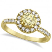 Halo Round Yellow Diamond Engagement Ring 18k Yellow Gold (0.85ct)