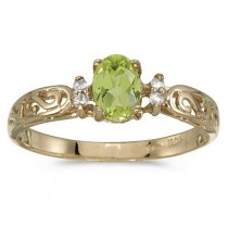 Peridot and Diamond Filigree Ring Antique Style 14k White Gold