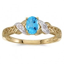 Blue Topaz & Diamond Antique Style Ring in 14K Yellow Gold (0.57ct)
