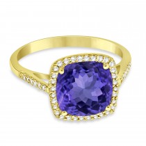 Cushion-Cut Tanzanite & Diamond Cocktail Ring 14k Yellow Gold (3.70ctw)