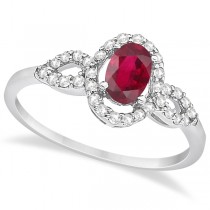 Oval Halo Ruby & Diamond Engagement Ring 14K White Gold (1.16ct)