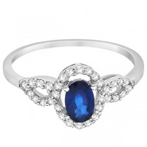 Oval Halo Sapphire & Diamond Engagement Ring 14K White Gold (1.16ct)