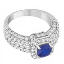 Sapphire & Diamond Square Halo Engagement Ring 14K White Gold (2.25ct)