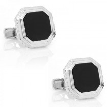 Men's Octagon Genuine Onyx Cufflinks in Sterling Silver