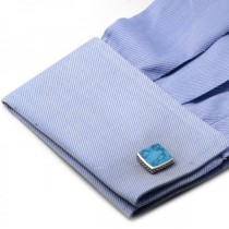 Men's Classic Scaled Turquoise Cufflinks in Sterling Silver