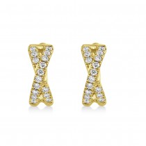 Diamond Accented Twisted X Huggie Earrings 14k Yellow Gold (0.40ct)