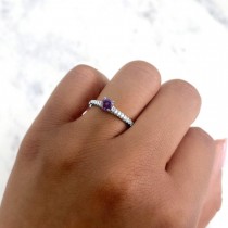 Round Lab Alexandrite & Diamond Engagement Ring 14K White Gold (0.81ct)